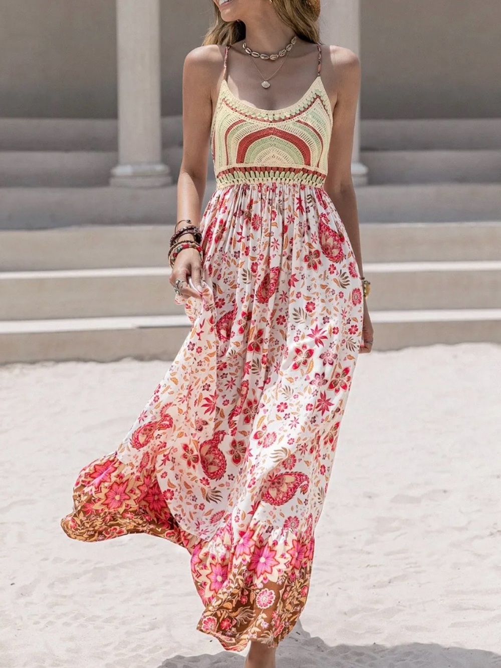 Rustydusty Boho Crochet Top Maxi Dress Summer SZ XL EUC